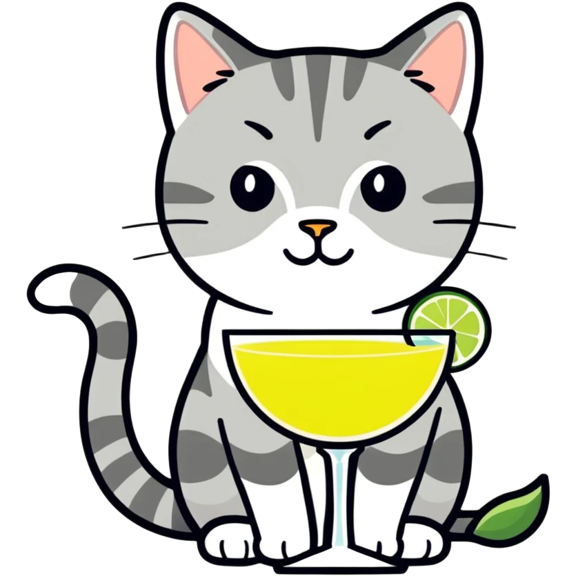 Grey tabby cat drinking a margarita emoji