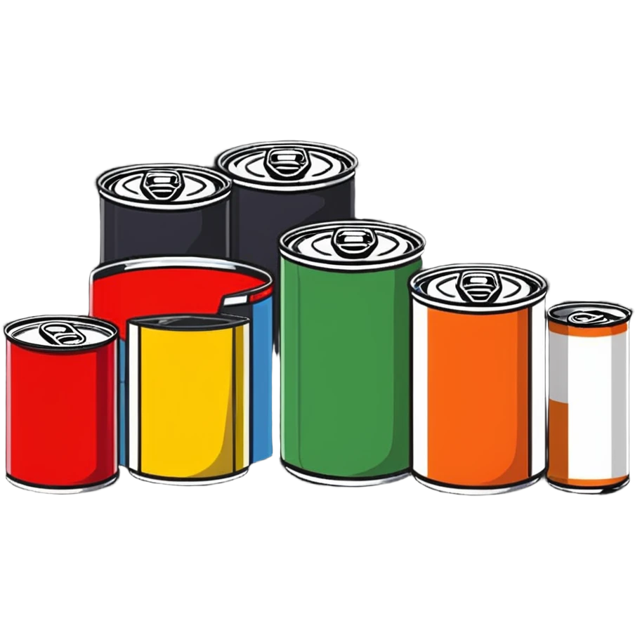 Four assorted canned food cans arranged together, showing different types of canned foods emoji