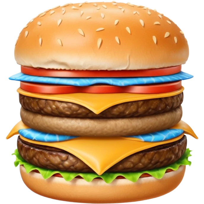 a long blue tongue sticking out between two hamburger buns, looking very funny and mischievous emoji