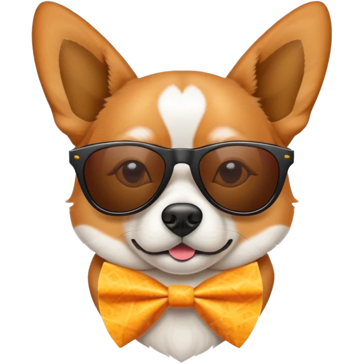 Make a dog with sunglasses dorito ears and a white nose emoji