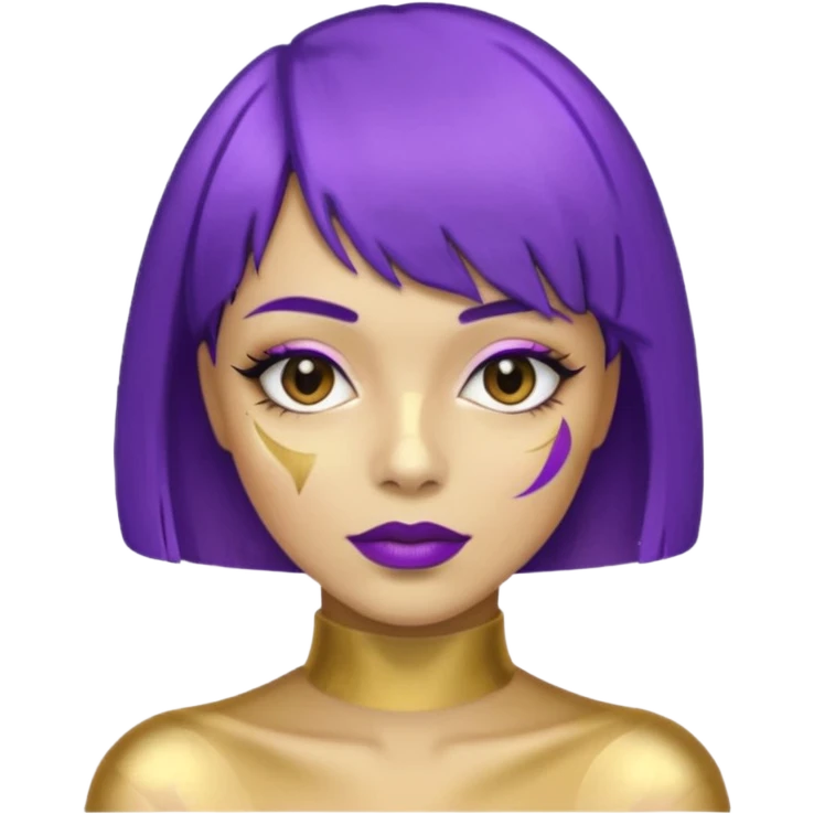 Purple bob haircut gold skin woman emoji