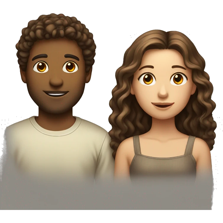 Girl with long straight brown hair next to guy  with short curly brown hair emoji