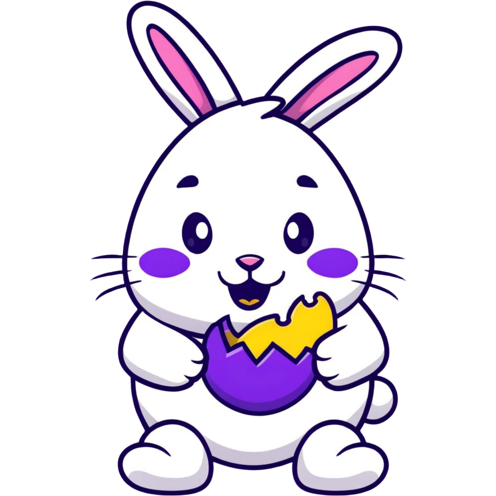 Easter bunny with gold grillz in its mouth, holding a purple easter egg emoji