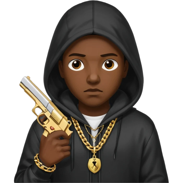 Chuky con pistola encapuchado y con collares emoji