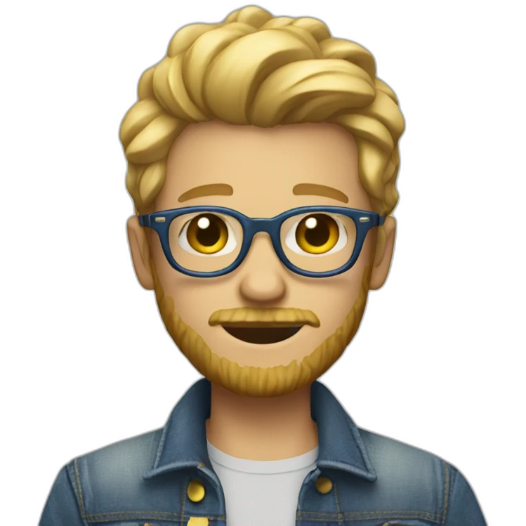 A cool boy with a denim jacket and round glasses and a blond beard emoji