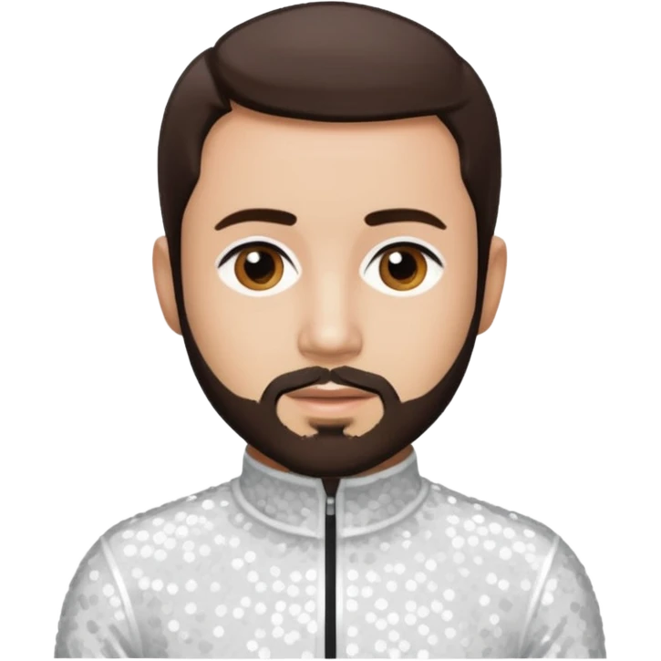 Terry Coldwell (male singer) from East 17 with light skin, dark brown hair and short beard, white sequin outfit emoji