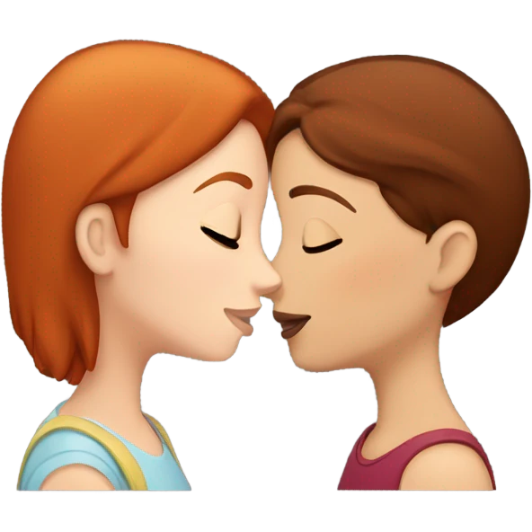 Redhead girl kissing brunette girl on the forehead emoji