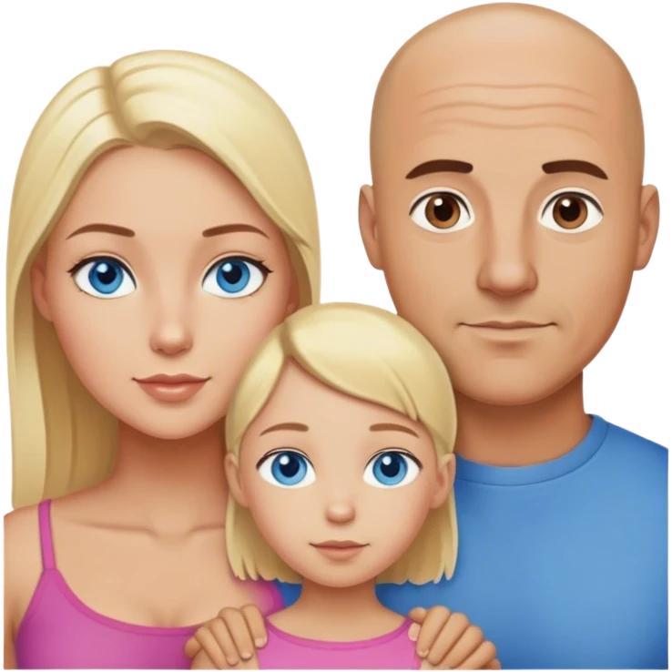 Sexy bald dad with blonde daughter and brunette son with brown eyes emoji