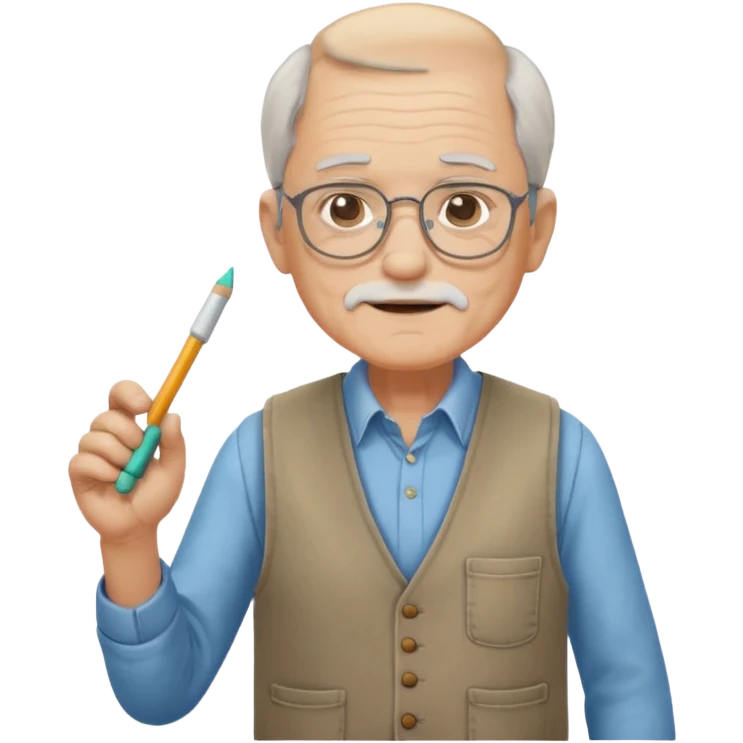 Man teacher: old, wearing vest, wearing glasses, hold chalk on their hand emoji