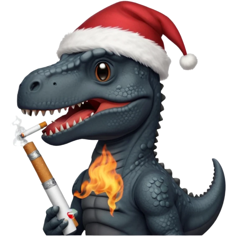 Black dinosaur in a Santa hat smoking a cigarette  emoji