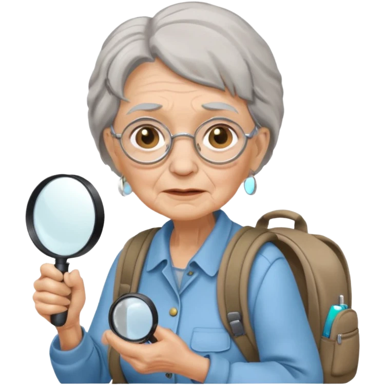 Explorer old woman backpack and magnifying glass emoji