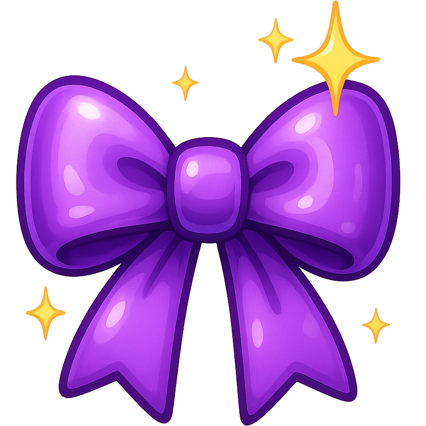 purple bow emoji, cute and shiny, with sparkles emoji