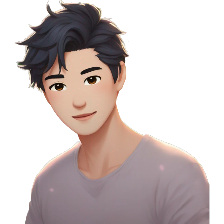 Gorgeous bright sparkly romantic Asian anime gentle man with blushing face aesthetic trending style outside emoji