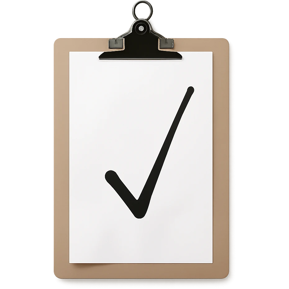 Make the background transparent, keep the realistic clipboard with a single checkmark unchanged. emoji