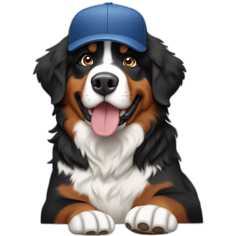 Bernese Mountain Dog wearing baseball cap emoji
