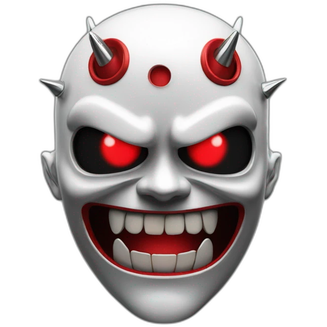 chrome demon with red lazer eyes, white teeth and letter B on the face, 3d, portrait, black background emoji