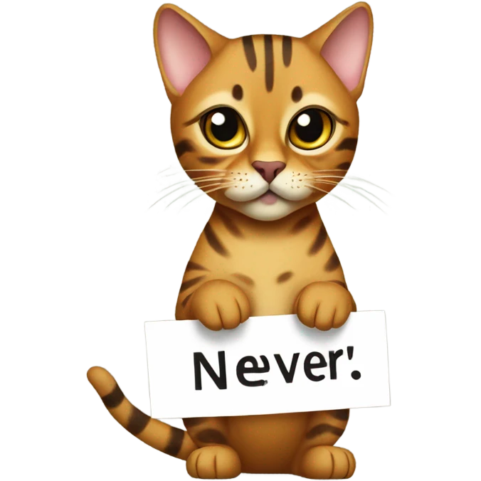 Bengal Cat holding a sign that says never emoji