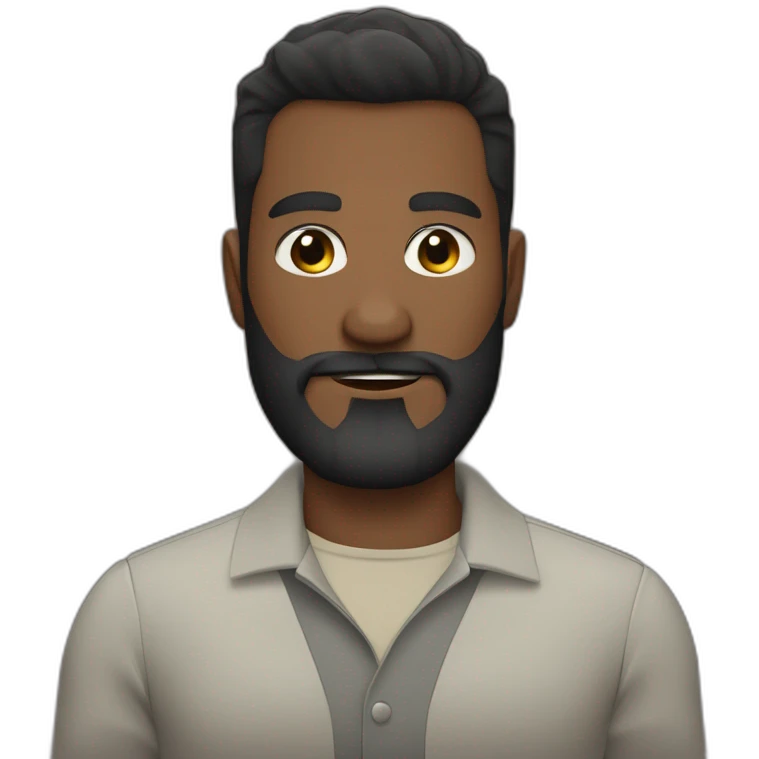 Cara de un chico delgado barba canosa pelo negro corto por abajo y màs largo por arriba pelo moreno con barba corta canosa emoji