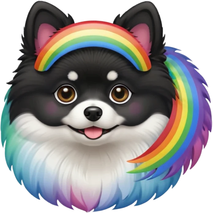 short hair black pomeranian with small white patch on chest rainbow bridge emoji