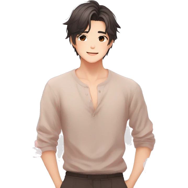 Gorgeous romantic Asian anime gentle man with blushing face aesthetic trending style outside emoji