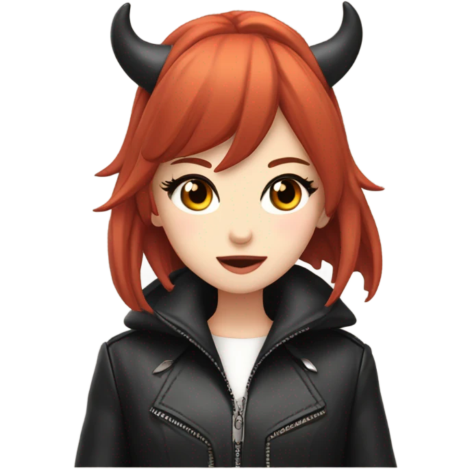 demon hime gyaru girl, red hair, demon horns, leather coat emoji