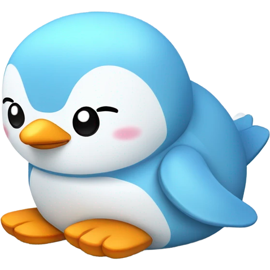 light blue penguin plush closed eyes laying down emoji