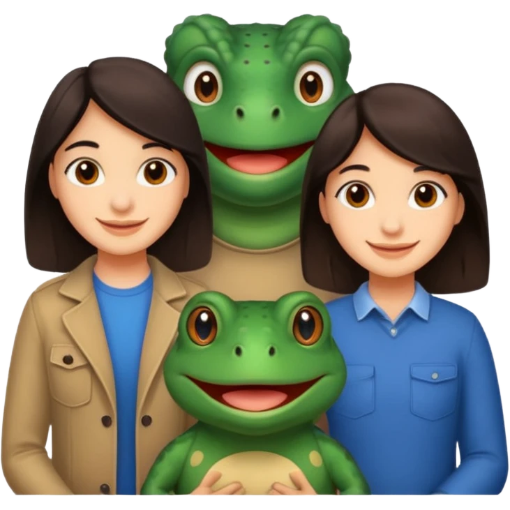 Bufo with two best friends one a girl dark hair other man dark hair emoji