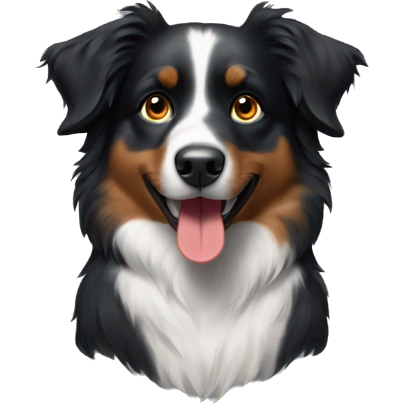 Small black australian shepherd dog with paintbrush and paint  emoji
