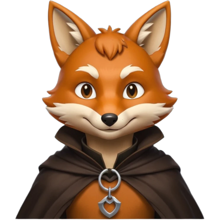 thief fox portrait, head and shoulders only, cunning grin, shadowy cloak collar, stealthy look, 3D cartoon, mobile game icon style, clean background, no text, no watermark
 emoji