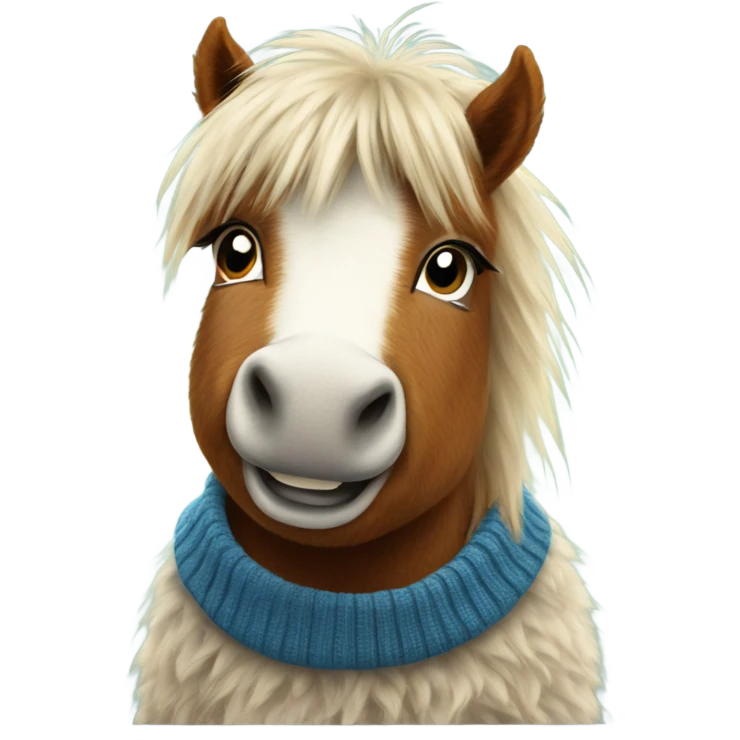 Shaggy Scottish Shetland pony wearing a sweater emoji
