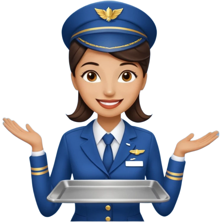 A female professional flight attendant holding a service tray, emoji