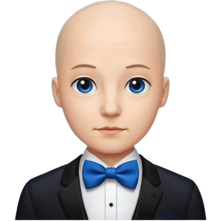 Bald with blue bow tie, midnight balck dress. emoji