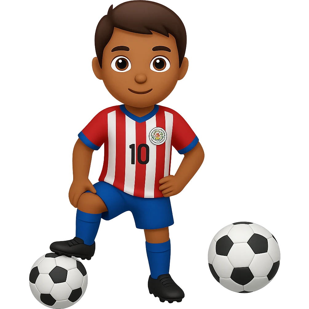 A soccer player wearing the Paraguay national team jersey in apple emoji style, with no background. Please create the image in the style of apple emojis, focusing on the jersey details and soccer player pose. emoji