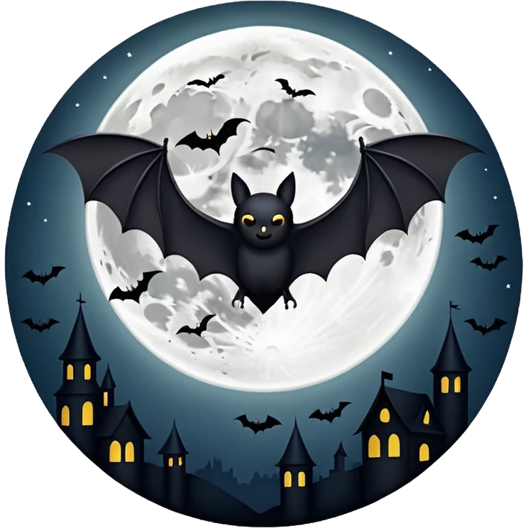realistic full moon with bat silouette in front emoji