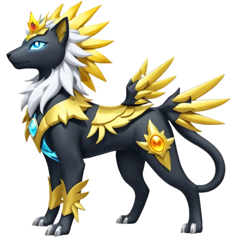 Solarpunk solar aesthetic shiny glowing divine lighting glimmering shimmering Amaura-Solgaleo-Luxray-Trico-fusion (full body) emoji