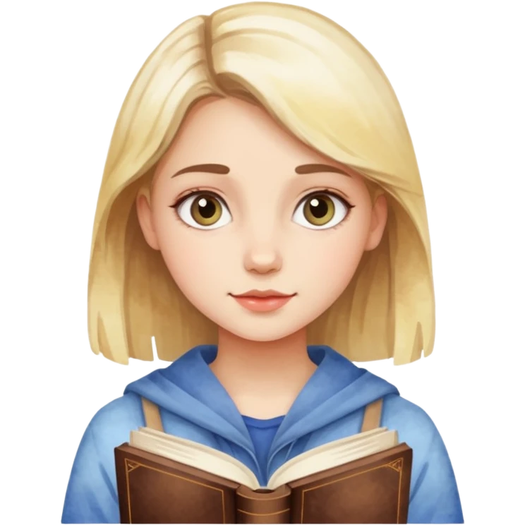 a girl in watercolor art style with book emoji