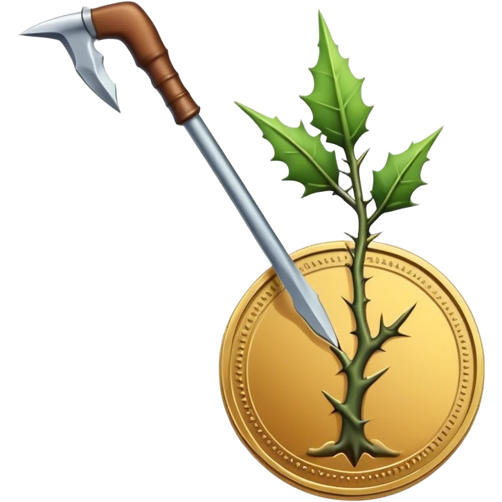 A coin impaled on a thorn emoji