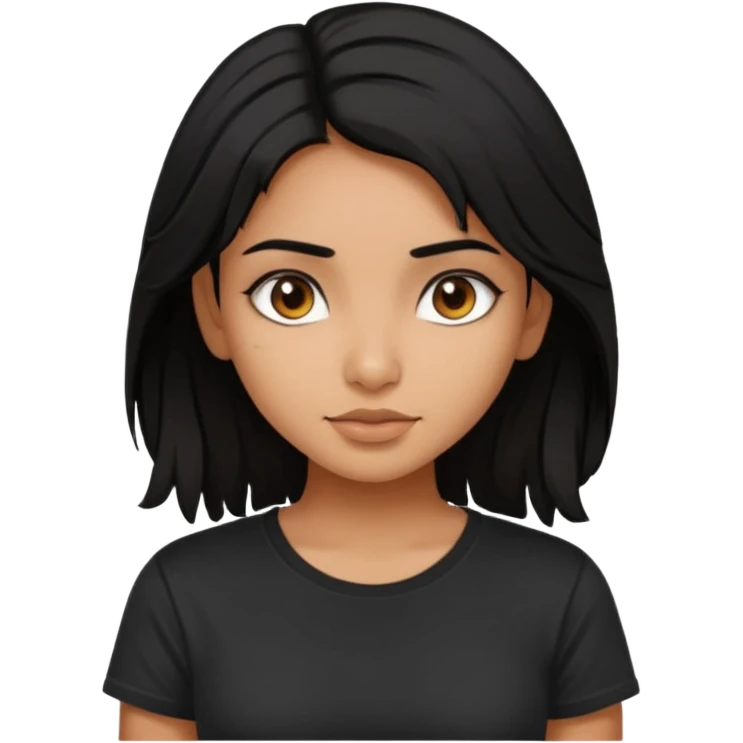a pretty tan indian bratz girl with messy dark black hair, wearing a black tee. emoji