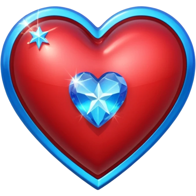 A metallic red 3D heart with a bright blue star inside emoji