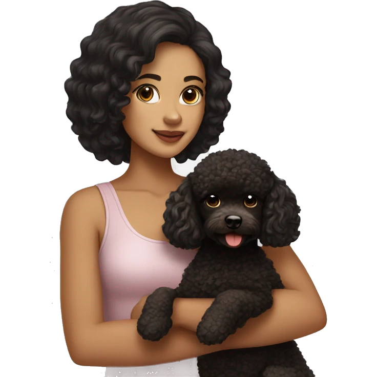 Pretty girl with black hair holding a brown toy poodle  emoji