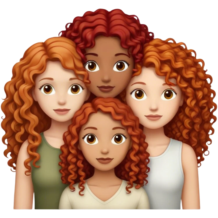 3 girls stacked ontop of eachother one of them have red curly hair the other has long brown hair and the other has long brown and blonde hair emoji