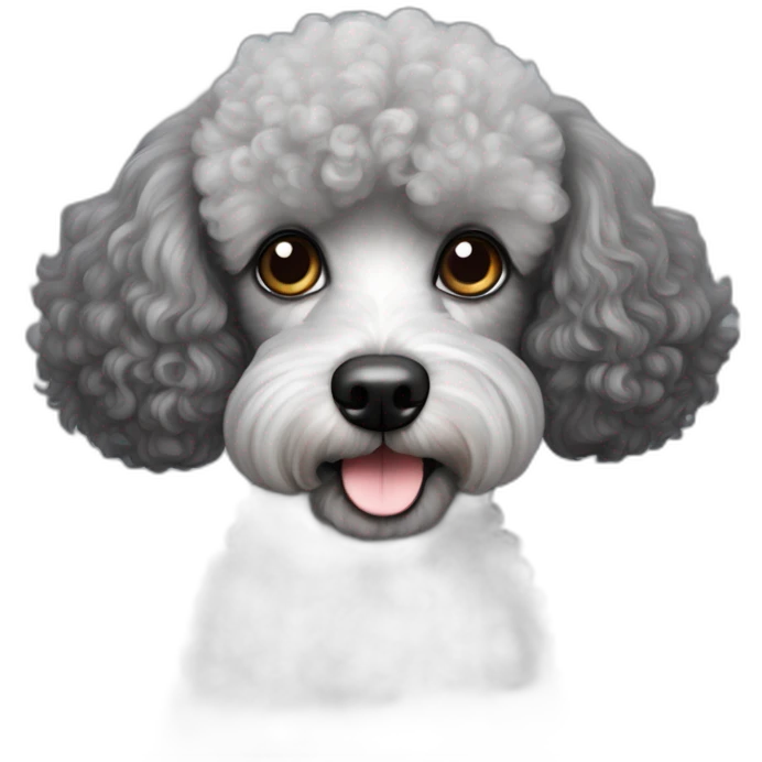 Perrita poodle gris con negro es rizada tiene los ojos café emoji