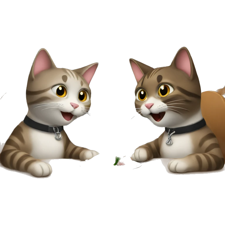 Two cats at the table are talking emoji