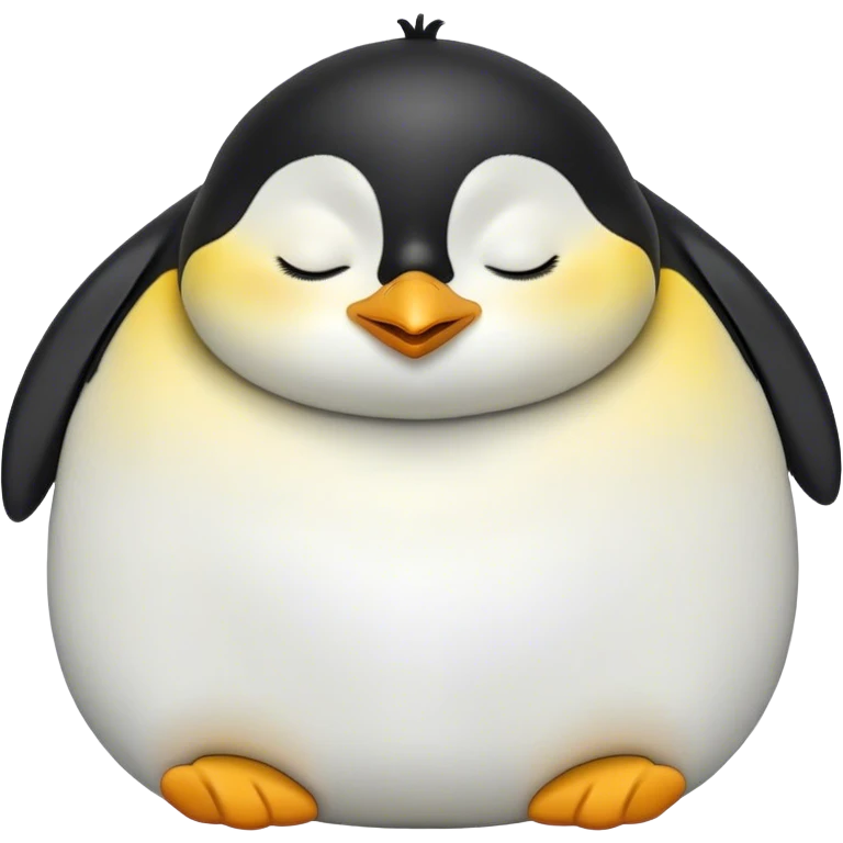 Meme-Worthy cute Sleeping Emperor Penguin Portrait Emoji, Head resting peacefully with a contented smile, showcasing luxuriously soft feathers and a serene, slumbering gaze, Simplified yet hilariously adorable features, highly detailed, glowing with a soft, drowsy polar light, high shine, relaxed and utterly lovable, stylized with an air of playful laziness, bright and heartwarming, soft glowing outline, capturing the essence of a comically sleepy emperor that feels destined to become the next viral sensation of adorable rest! emoji