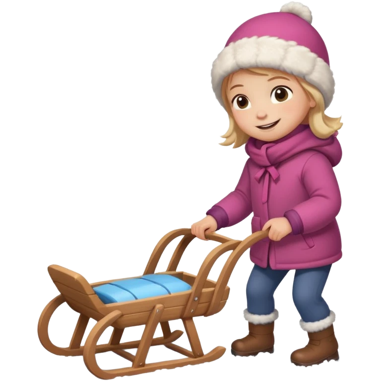 child pulling sled in snow emoji