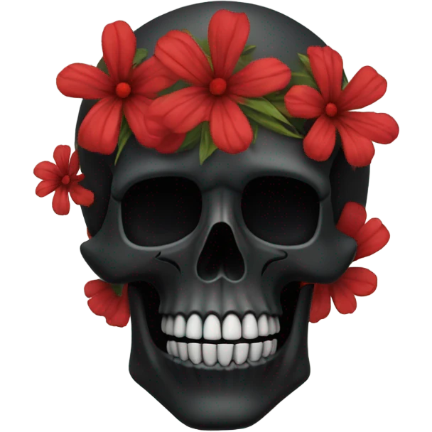 black skull with red flowers emoji