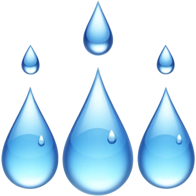 3 water droplets stack on top of each other vertically with two water droplets on the sides; 5 droplets total emoji