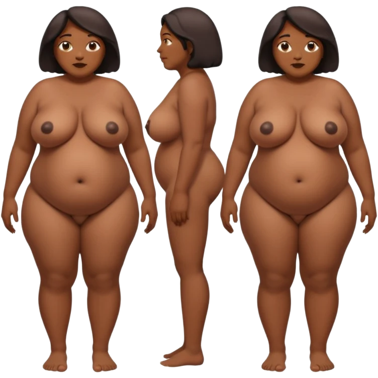 Full body nude of a obese older black woman withe saggy breasts and viewed from front side and back emoji