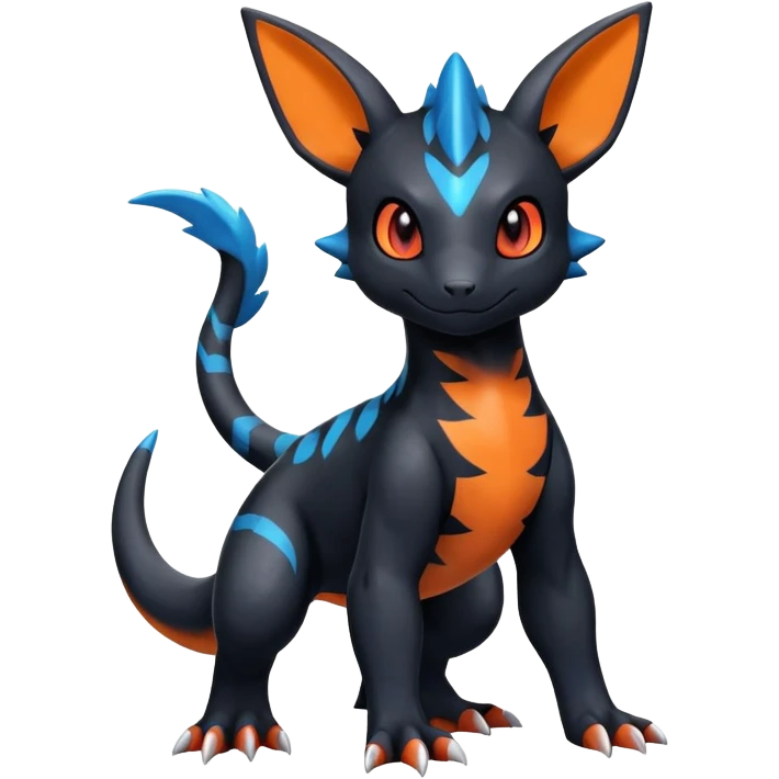 Cute Shiny Guilmon-Salandit-Umbreon-Fakémon-hybrid-creature (full body)  emoji