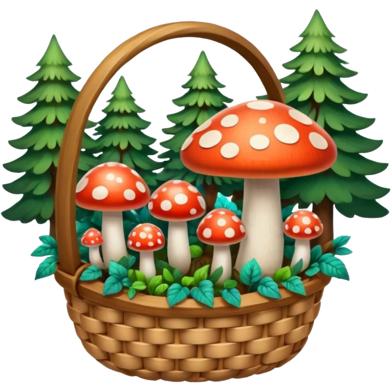 Basket with Psychedelic mushrooms and forest objects emoji
